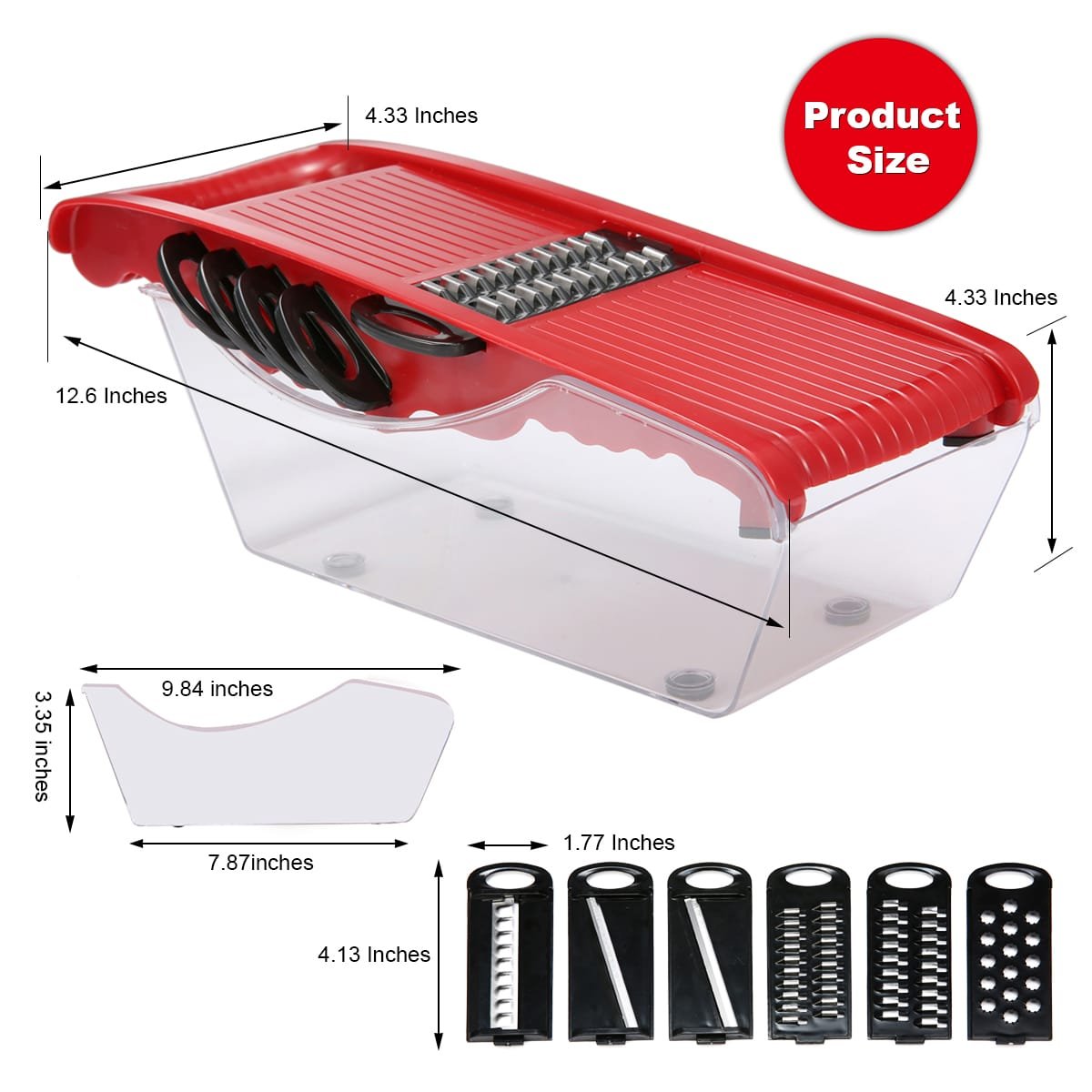 Mandoline Slicer Vegetable Cutter Grater Chopper with 6 Interchangable Stainless Steel Blades, Shredder, Peeler, Safety Food Holder, Food Container, Item# BLO12111