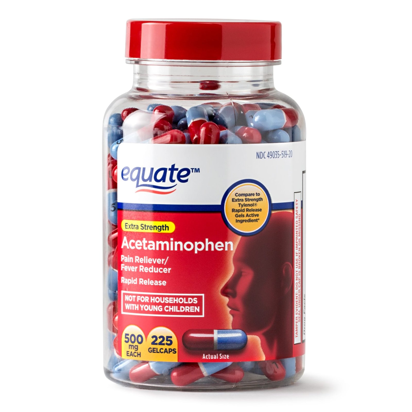 Equate Extra Strength Acetaminophen Rapid Release Gelcaps, 500 mg, 225 Ct, Item# BLO12239
