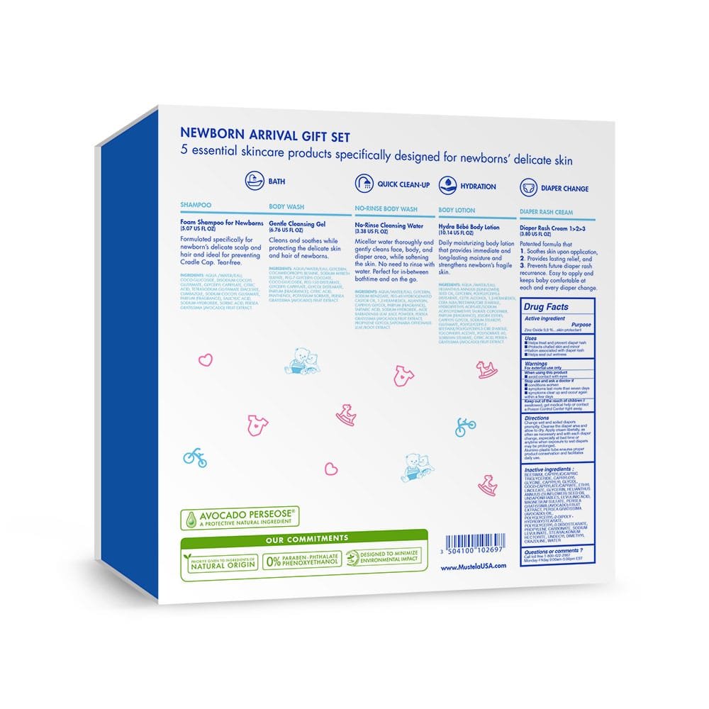 fb6e4e54-3019-460d-af09-0143d4d4cb2d_1.4a37558ec14fc5f764ff64cd965ce42f-1 Mustela Newborn Arrival Gift Set, Baby Bath & Skin Care with Natural Avocado Perseose, 5 Items, Item# BLO12571